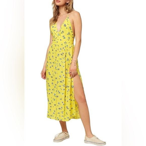 O'NEILL Women's Floral Spaghetti Strap Midi Cover Up Dress Bright Lemon/Size: XL - Picture 4 of 16